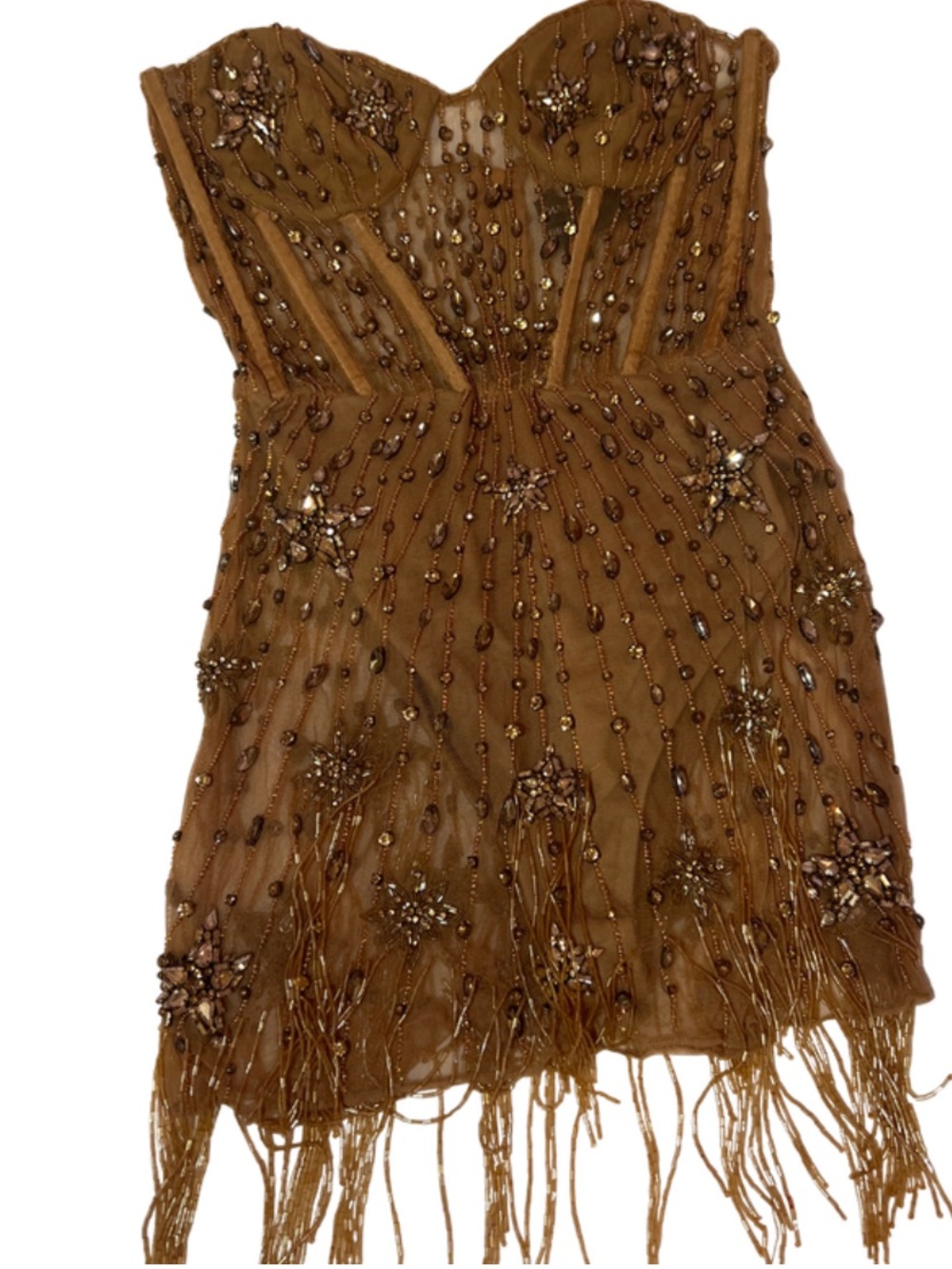 DUNDAS Brown Beaded Fringe Mini Dress
